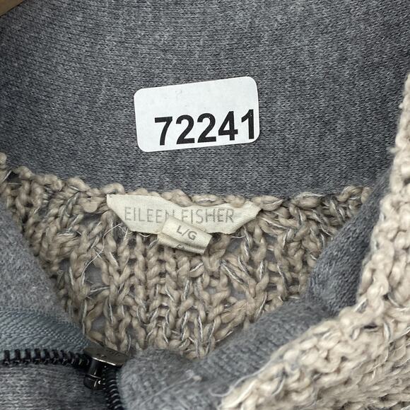 EILEEN FISHER Sweater L Organic Cotton Cozy Twist Two Way Zip Jacket Beige - Picture 13 of 13